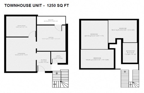 Floor plan for 3 beds, 2 baths, 1100 sqft